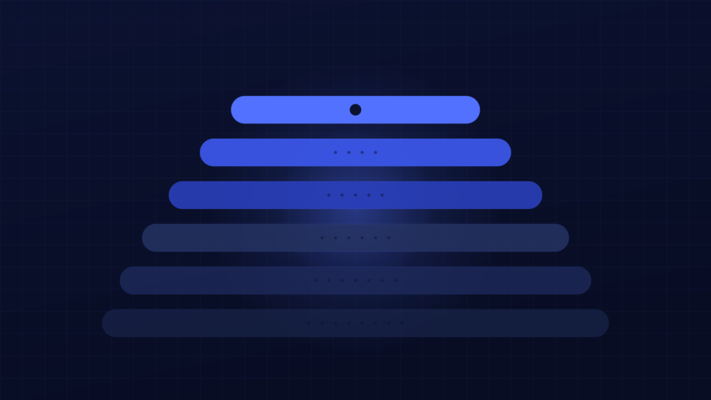 Illustration: six stacked bars forming a pyramid, with only the top one lit.